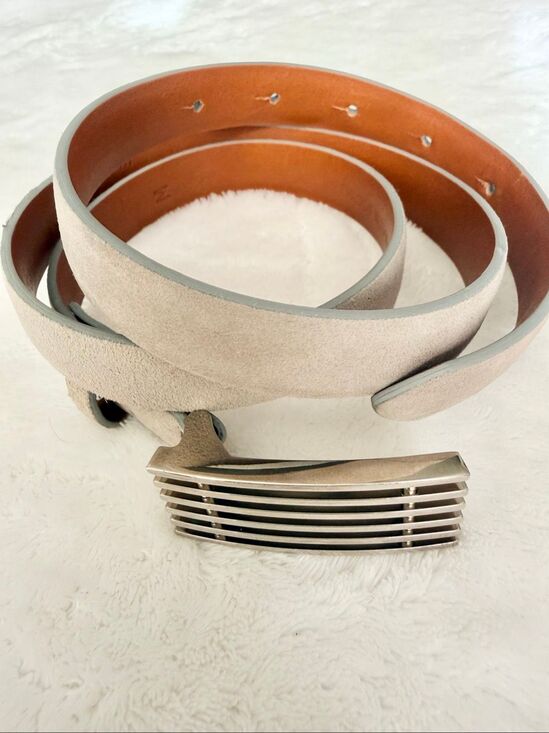 Ralph Lauren RL67 Gray Suede Leather Belt Silver Buckle Made in Italy Size 36 main image 10